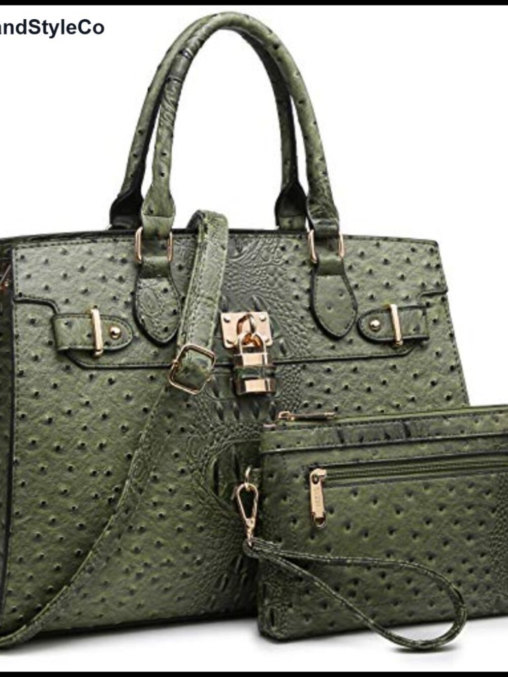 Vegan Leather Satchel Handbag & Matching Clutch Set with Shoulder Strap